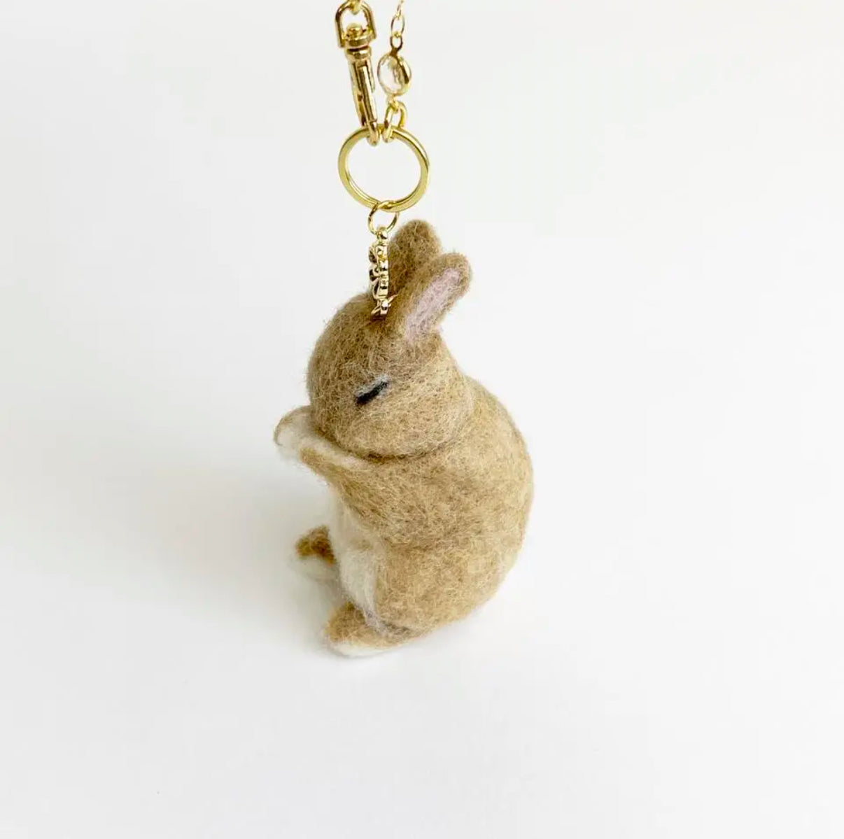 Wool Felt Bunny Bag Charm – Grooming & Praying Pose , Lucky Charm, Customizable – Keychain / Strap / Ornament