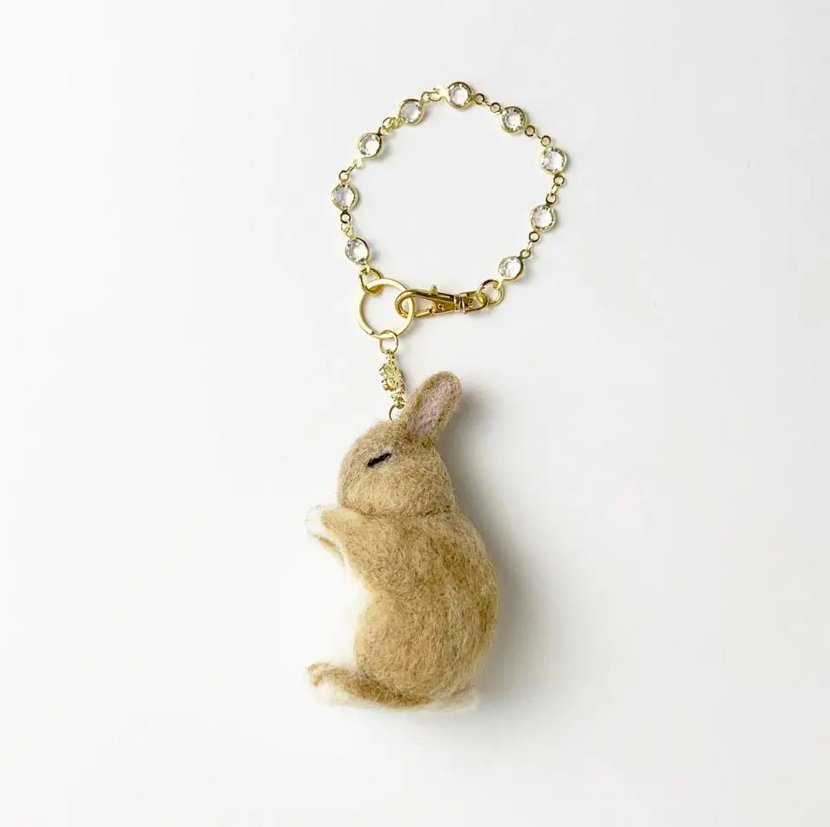 Wool Felt Bunny Bag Charm – Grooming & Praying Pose , Lucky Charm, Customizable – Keychain / Strap / Ornament
