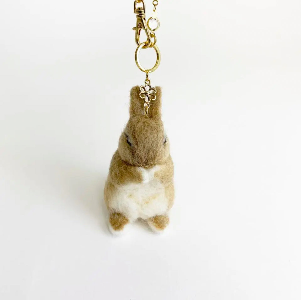 Wool Felt Bunny Bag Charm – Grooming & Praying Pose , Lucky Charm, Customizable – Keychain / Strap / Ornament