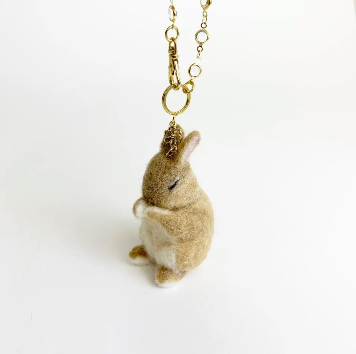 Wool Felt Bunny Bag Charm – Grooming & Praying Pose , Lucky Charm, Customizable – Keychain / Strap / Ornament