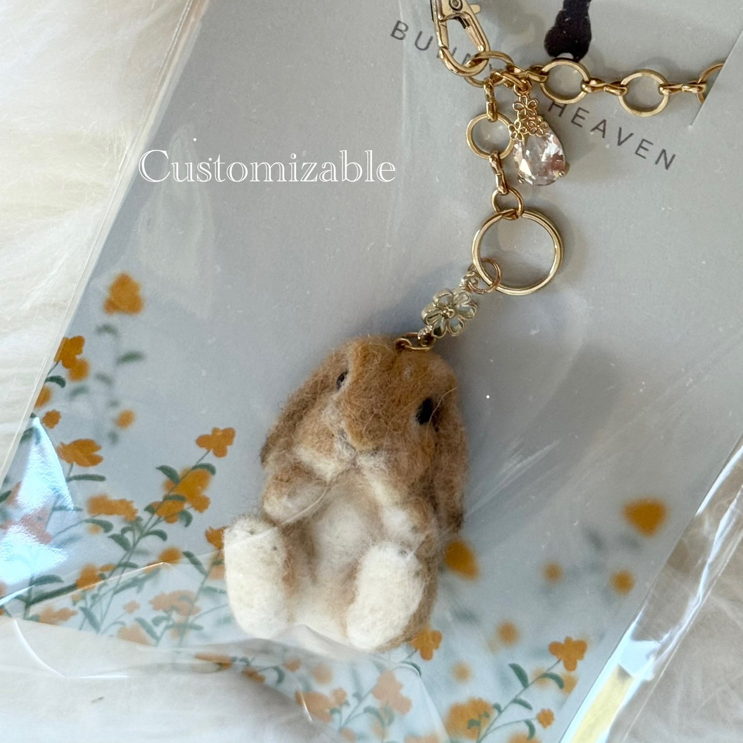 Wool Felt Bunny Bag Charm – Mini Baby Size, Customizable – Keychain / Strap / Ornament